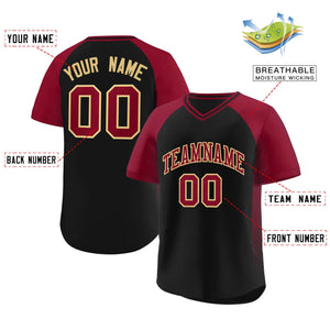 Custom Black Crimson Raglan Sleeves Side Spot Authentic Pullover Baseball Jersey