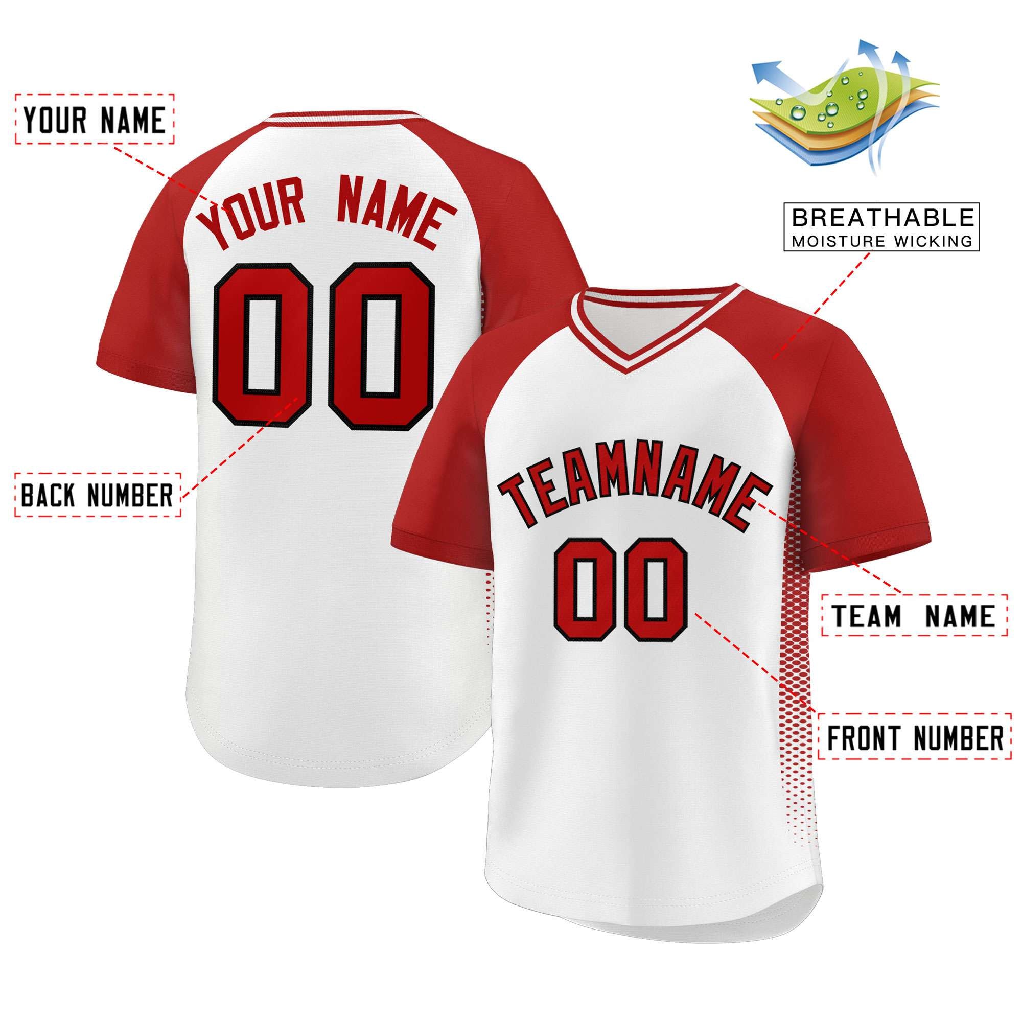 Custom White Red Raglan Sleeves Side Spot Authentic Pullover Baseball Jersey