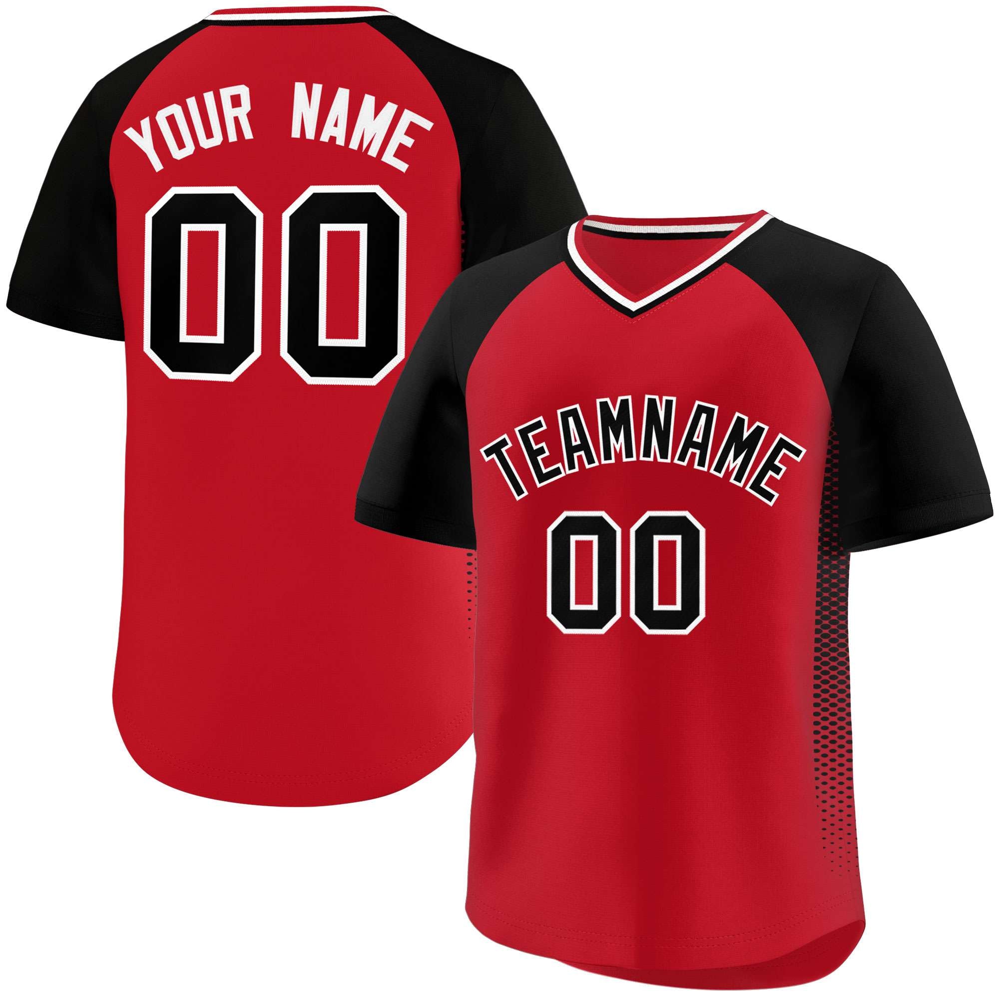 Custom Red Black Raglan Sleeves Side Spot Authentic Pullover Baseball Jersey