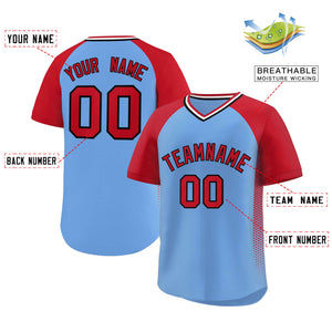 Custom Light Blue Red Side Spot Raglan Sleeves Authentic Pullover Baseball Jersey