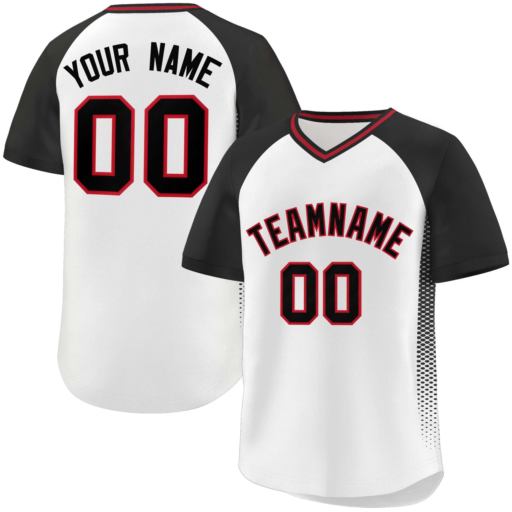 Custom White Black Raglan Sleeves Side Spot Authentic Pullover Baseball Jersey