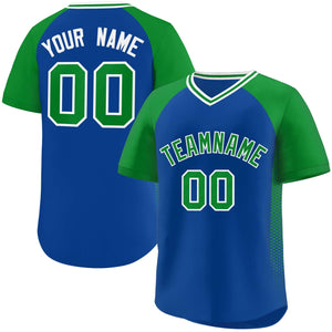 Custom Royal Kelly Green Raglan Sleeves Side Spot Authentic Pullover Baseball Jersey