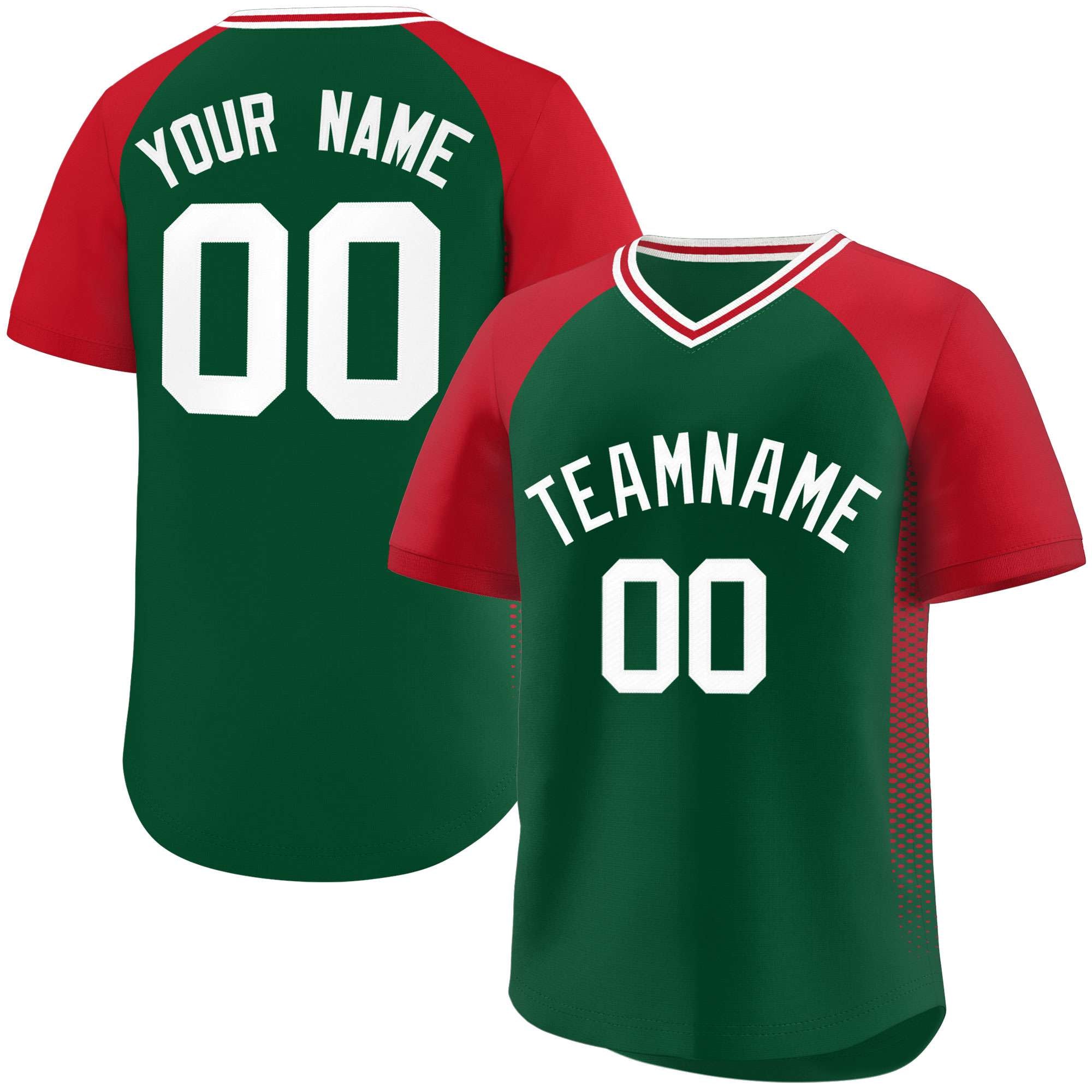 Custom Green Red Side Spot Raglan Sleeves Authentic Pullover Baseball Jersey