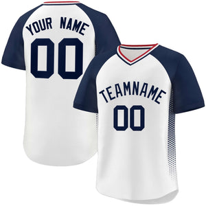 Custom White Navy Raglan Sleeves Side Spot Authentic Pullover Baseball Jersey