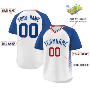 Custom White Royal Raglan Sleeves Side Spot Authentic Pullover Baseball Jersey