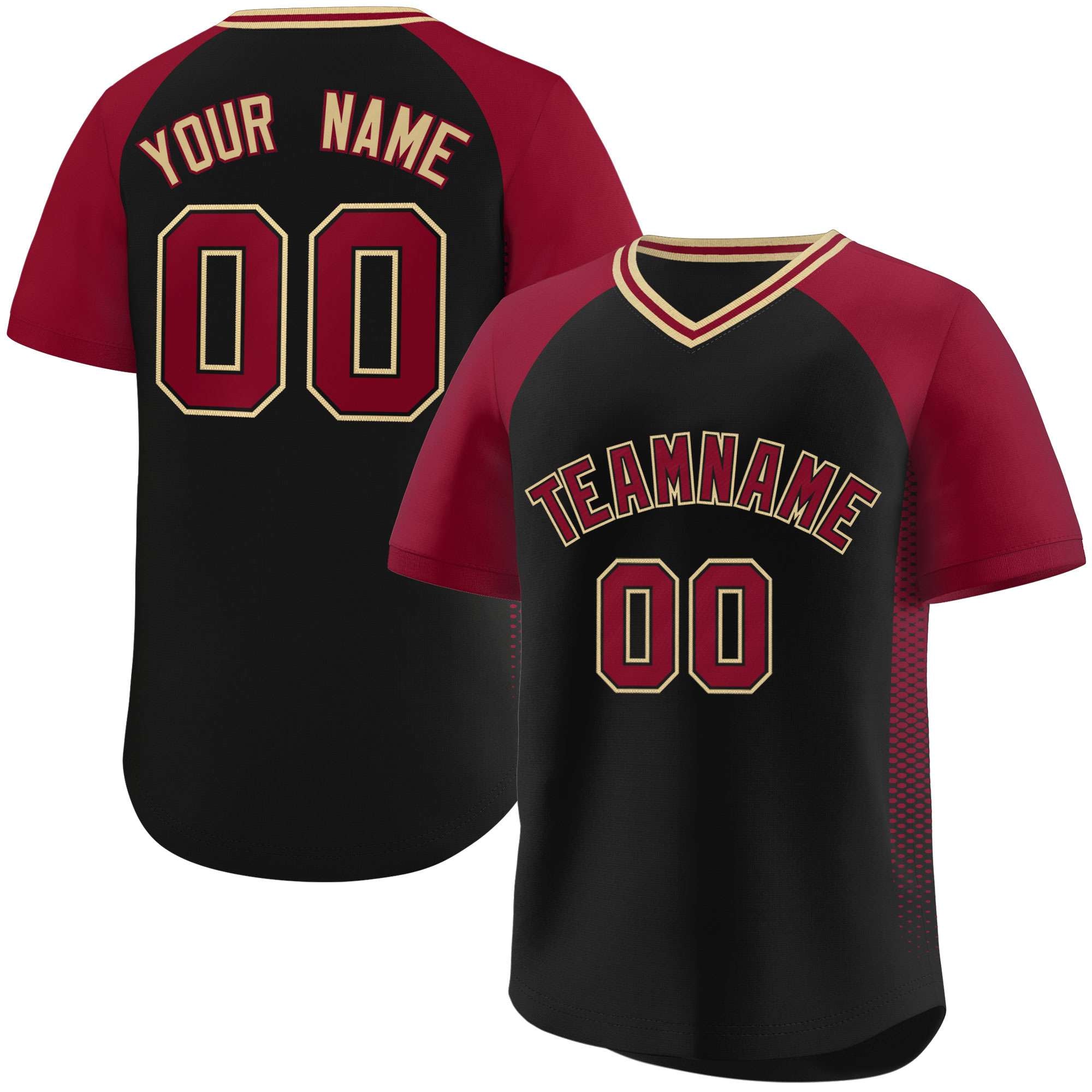 Custom Black Crimson Raglan Sleeves Side Spot Authentic Pullover Baseball Jersey