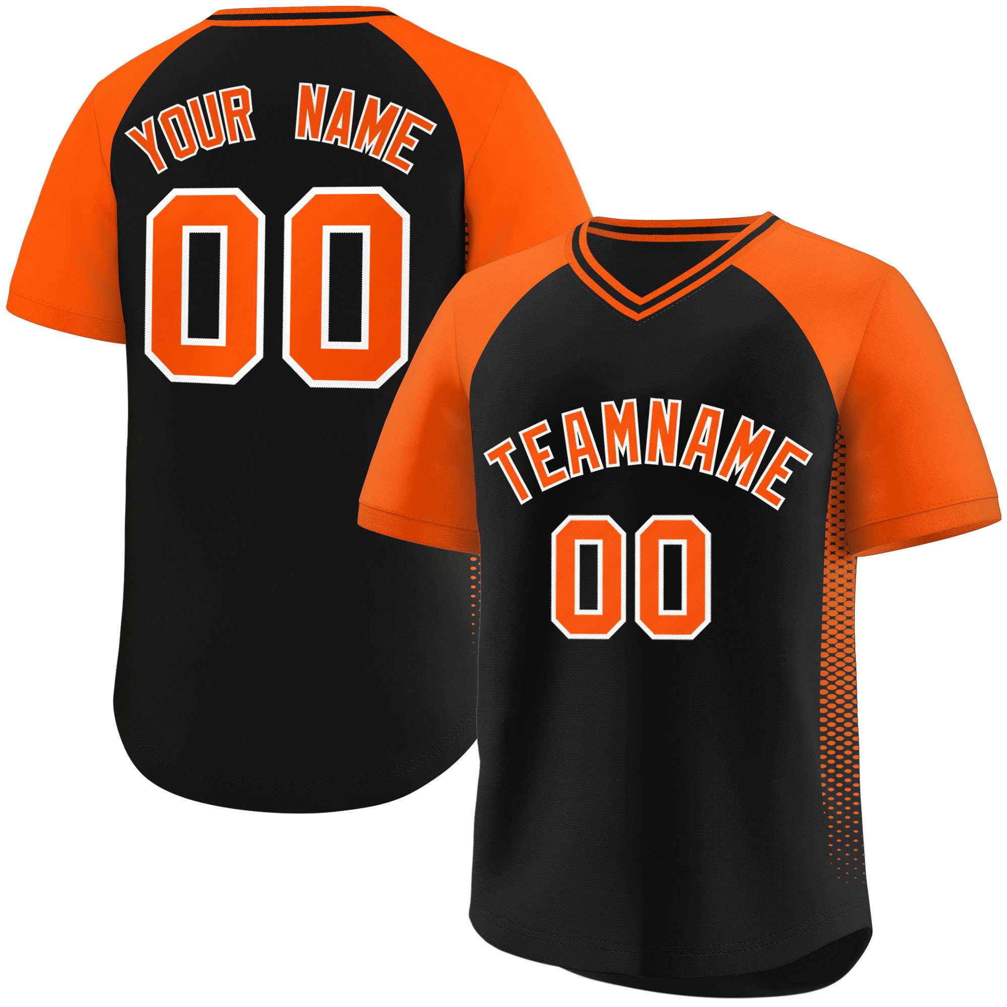 Custom Black Orange Raglan Sleeves Side Spot Authentic Pullover Baseball Jersey