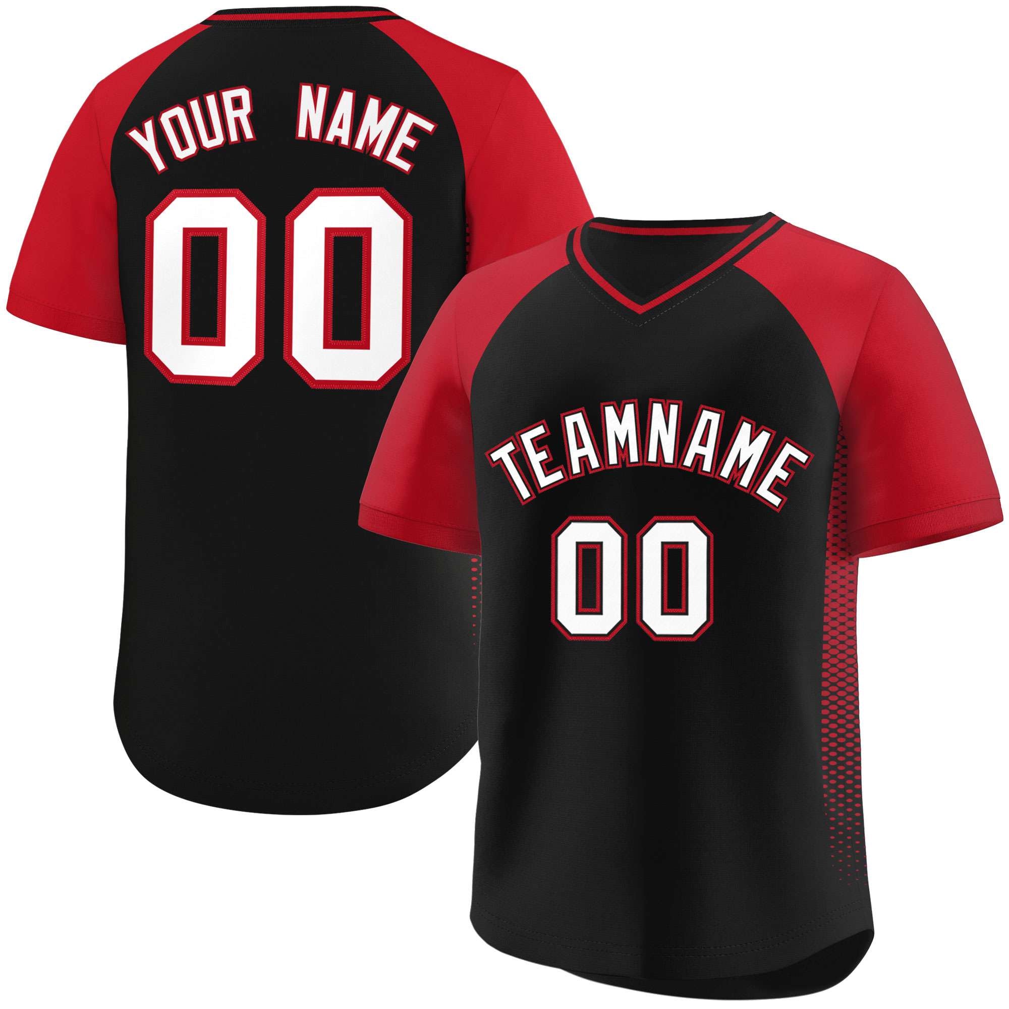 Custom Black Red Raglan Sleeves Side Spot Authentic Pullover Baseball Jersey