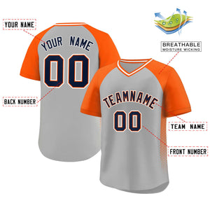 Custom Gray Orange Raglan Sleeves Side Spot Authentic Pullover Baseball Jersey