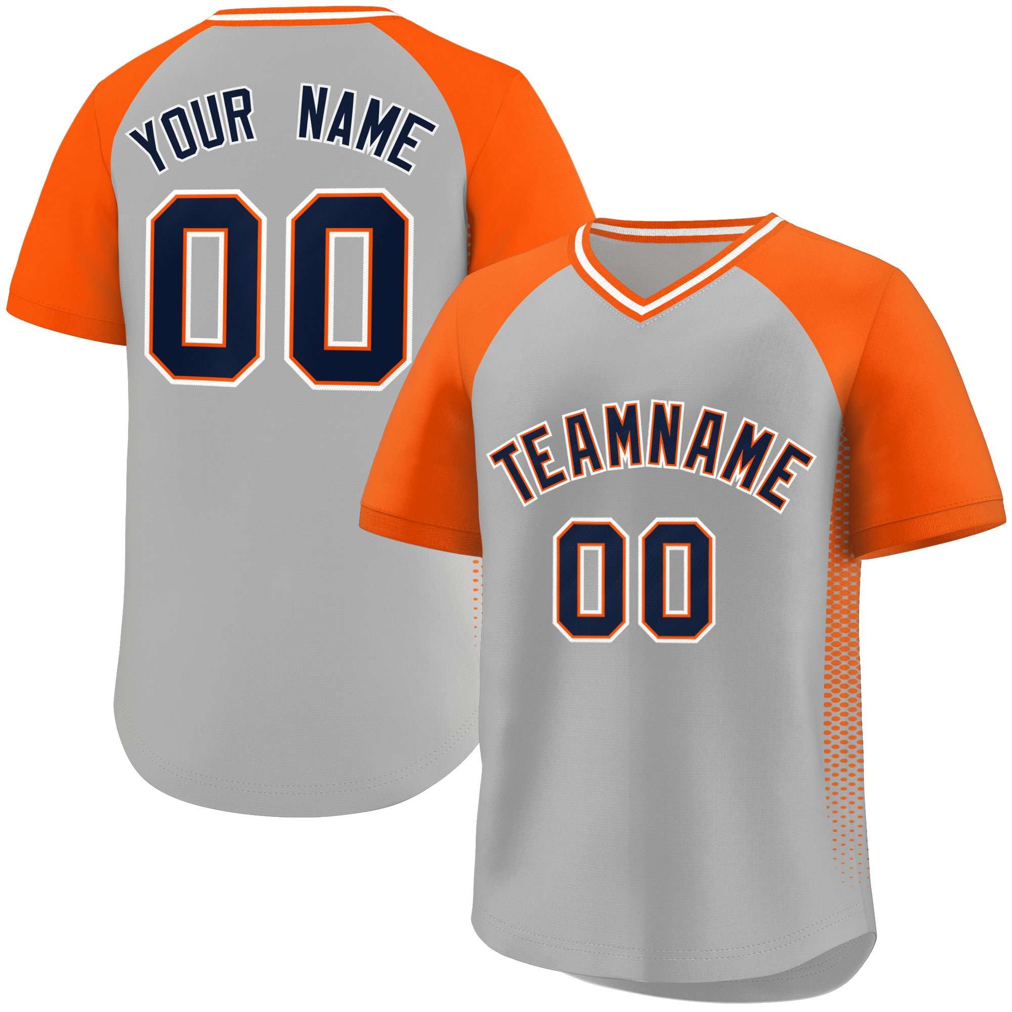 Custom Gray Orange Raglan Sleeves Side Spot Authentic Pullover Baseball Jersey