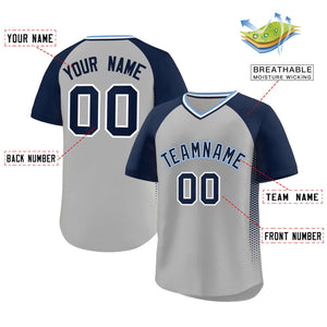 Custom Gray Navy Raglan Sleeves Side Spot Authentic Pullover Baseball Jersey