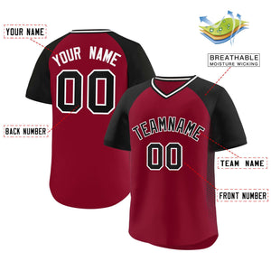 Custom Crimson Black Raglan Sleeves Side Spot Authentic Pullover Baseball Jersey