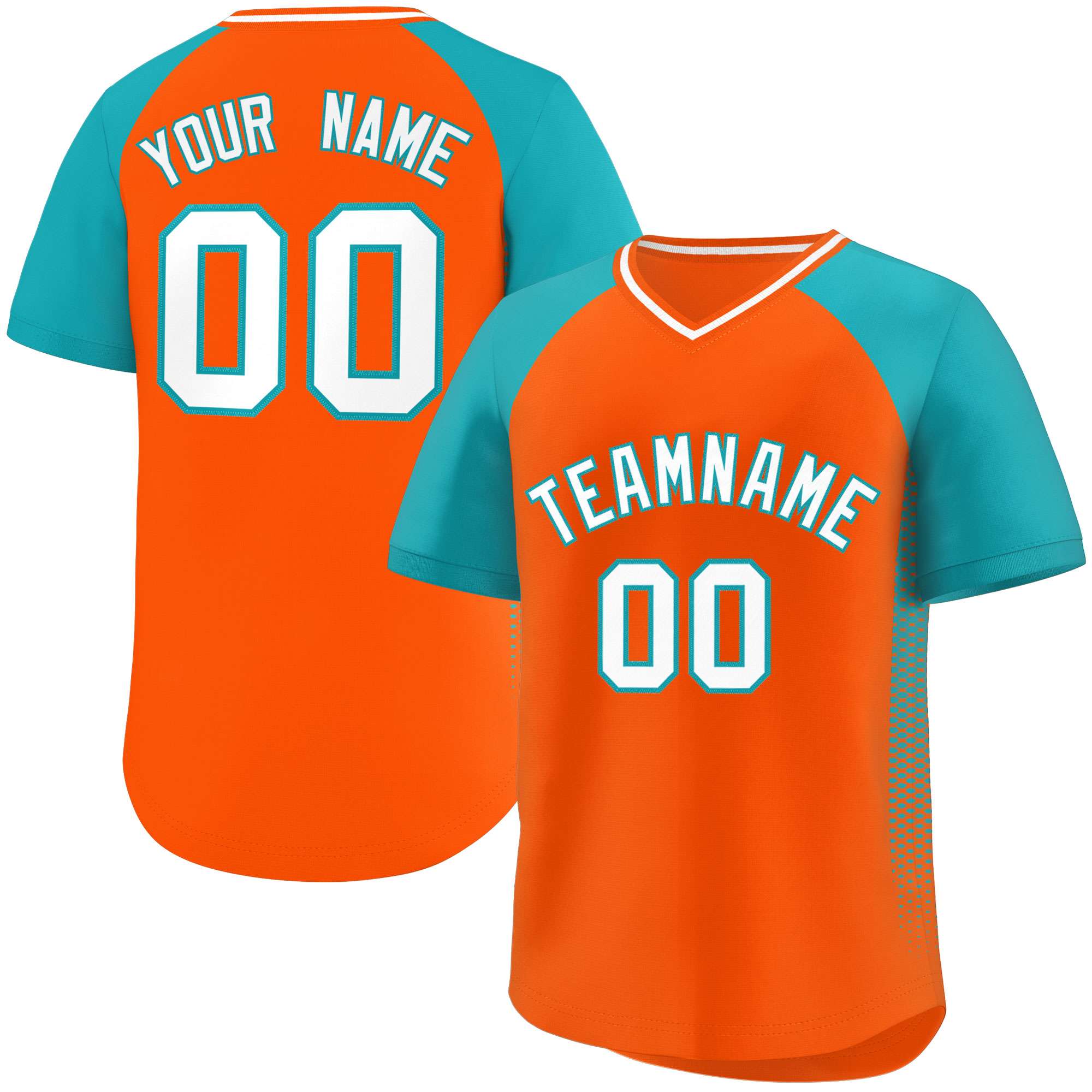 Custom Orange Aqua Raglan Sleeves Side Spot Authentic Pullover Baseball Jersey