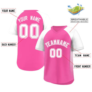 Custom Pink White Raglan Sleeves Side Spot Authentic Pullover Baseball Jersey