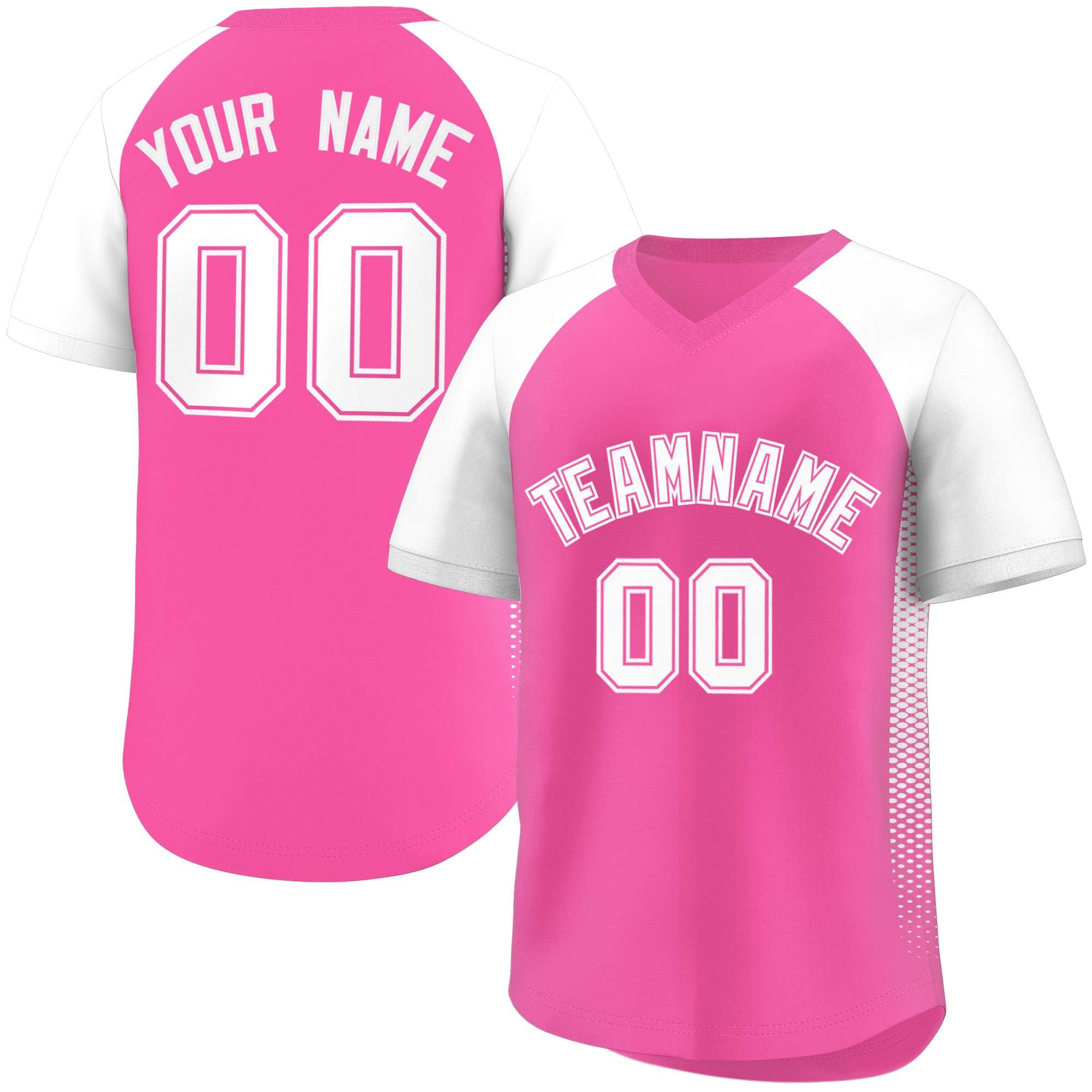 Custom Pink White Raglan Sleeves Side Spot Authentic Pullover Baseball Jersey