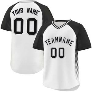 Custom White Black Raglan Sleeves Side Spot Authentic Pullover Baseball Jersey