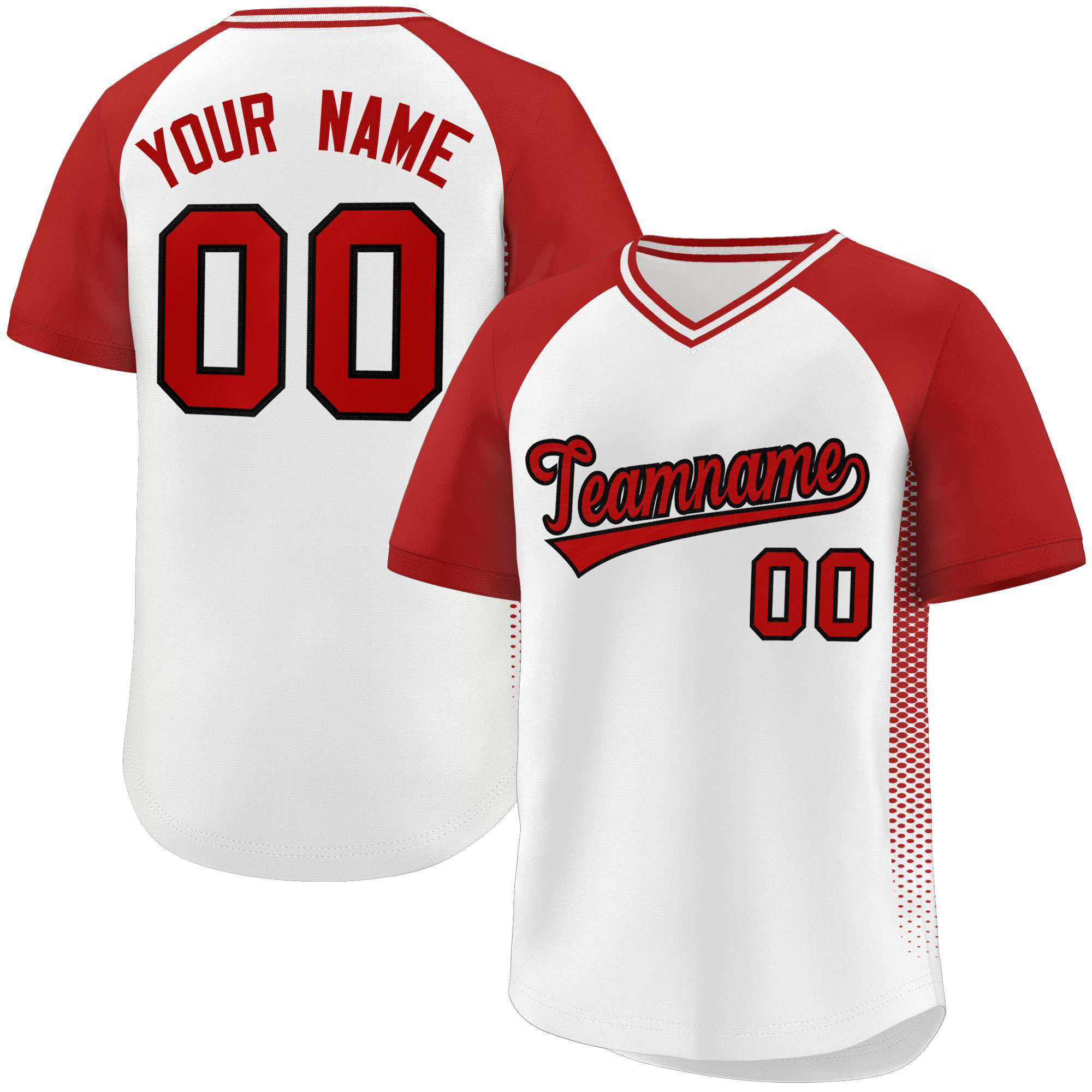 Custom White Red Raglan Sleeves Side Spot Authentic Pullover Baseball Jersey