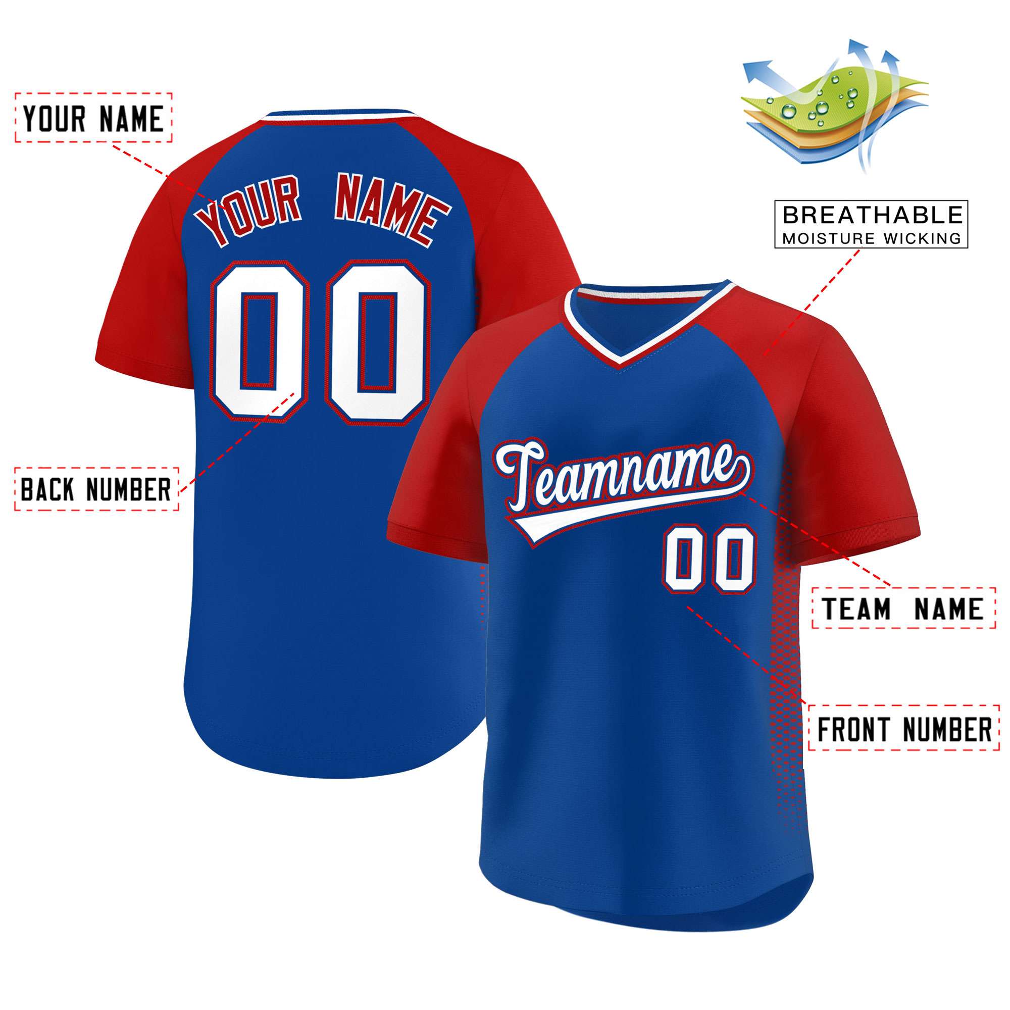 Custom Royal Red Raglan Sleeves Side Spot Authentic Pullover Baseball Jersey