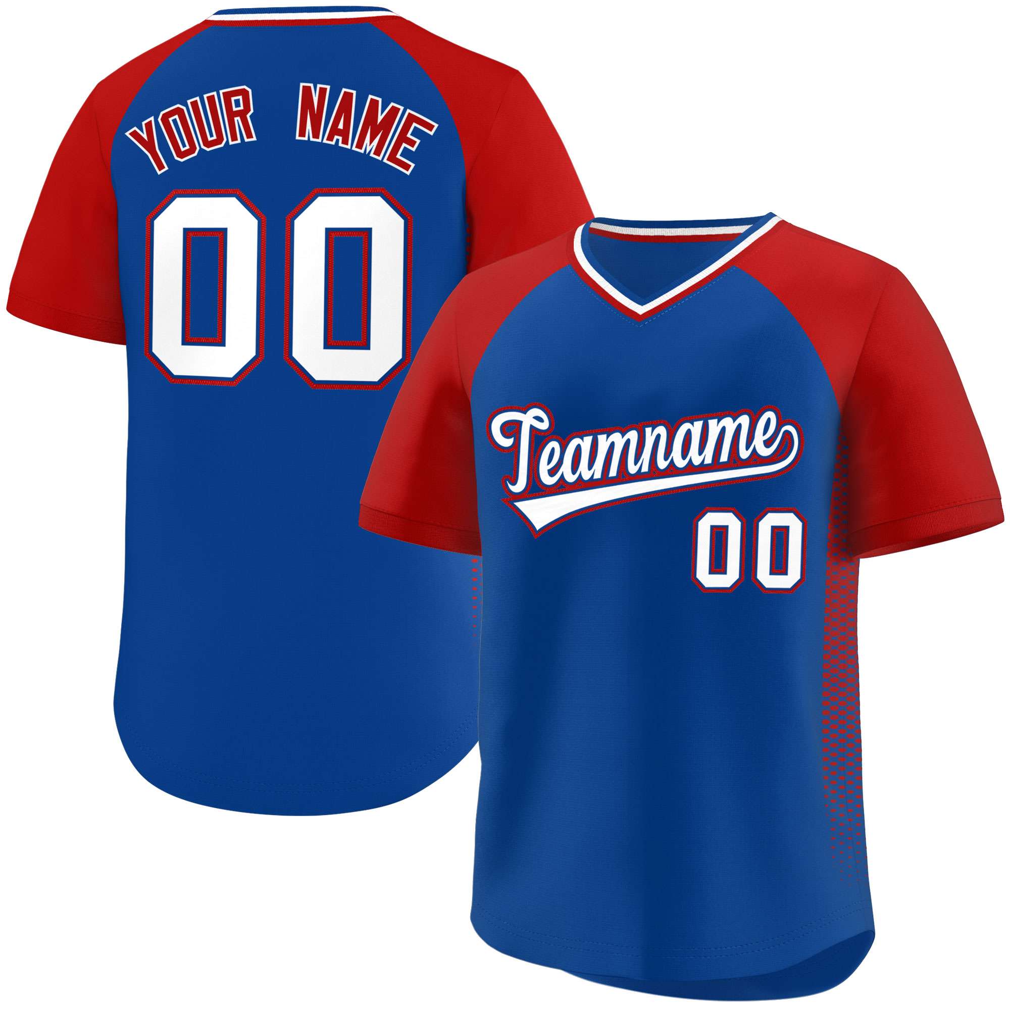 Custom Royal Red Raglan Sleeves Side Spot Authentic Pullover Baseball Jersey