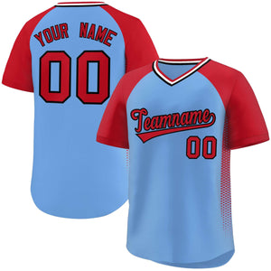 Custom Light Blue Red Raglan Sleeves Side Spot Authentic Pullover Baseball Jersey