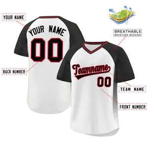 Custom White Black Raglan Sleeves Side Spot Authentic Pullover Baseball Jersey