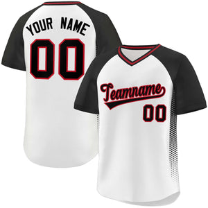 Custom White Black Raglan Sleeves Side Spot Authentic Pullover Baseball Jersey