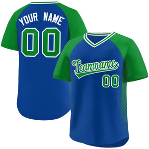 Custom Royal Kelly Green Raglan Sleeves Side Spot Authentic Pullover Baseball Jersey