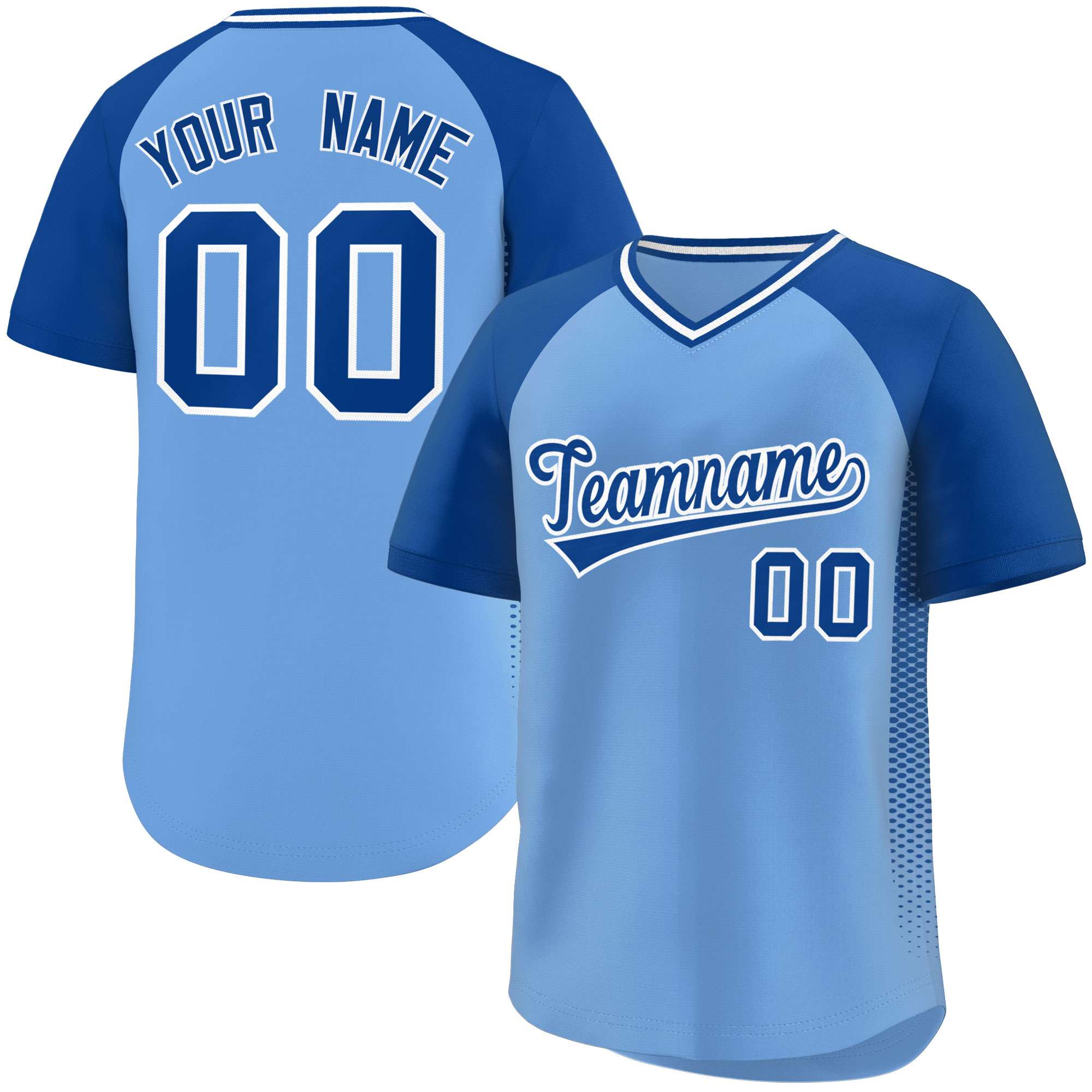 Custom Light Blue Royal Raglan Sleeves Side Spot Authentic Pullover Baseball Jersey