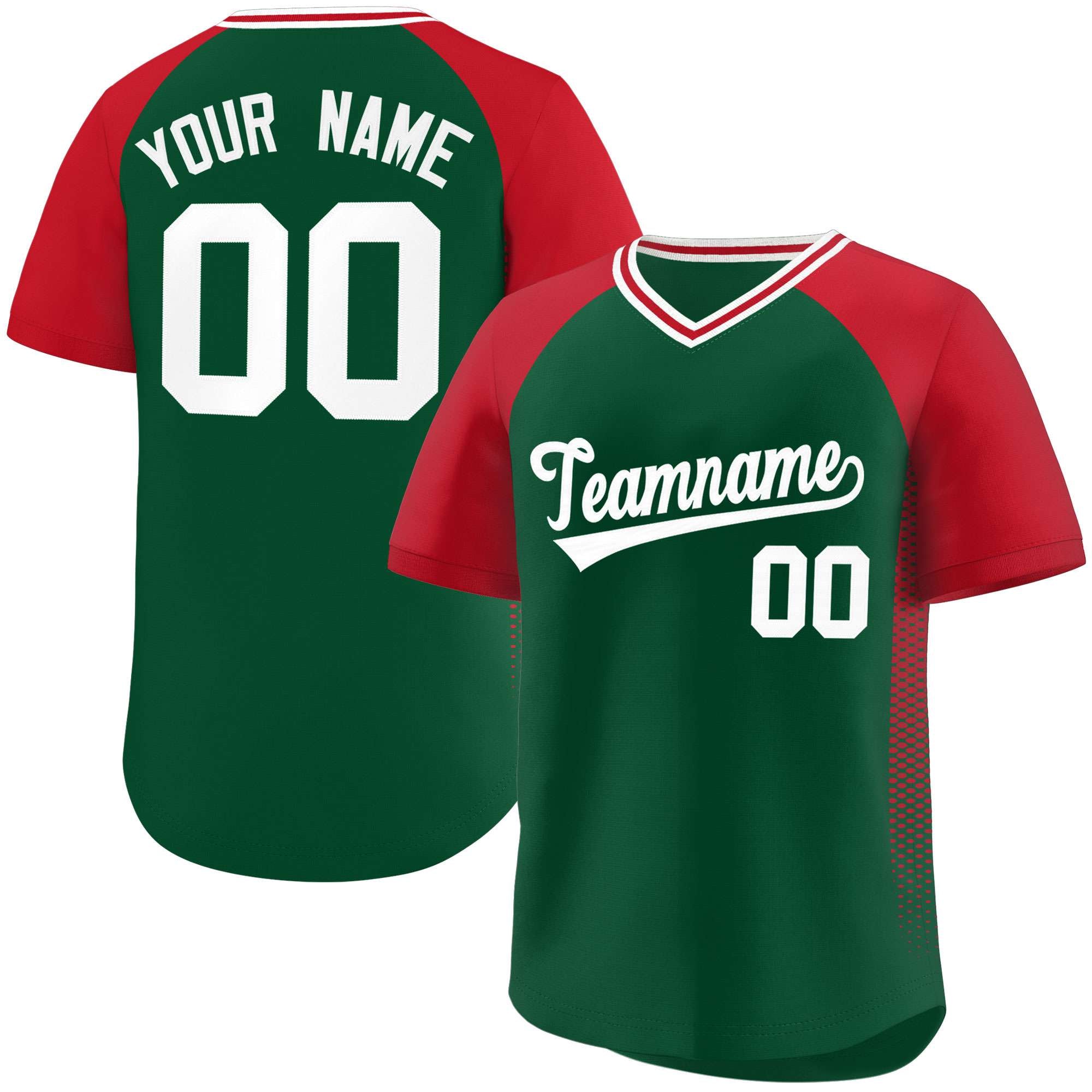 Custom Green Red Side Spot Raglan Sleeves Authentic Pullover Baseball Jersey