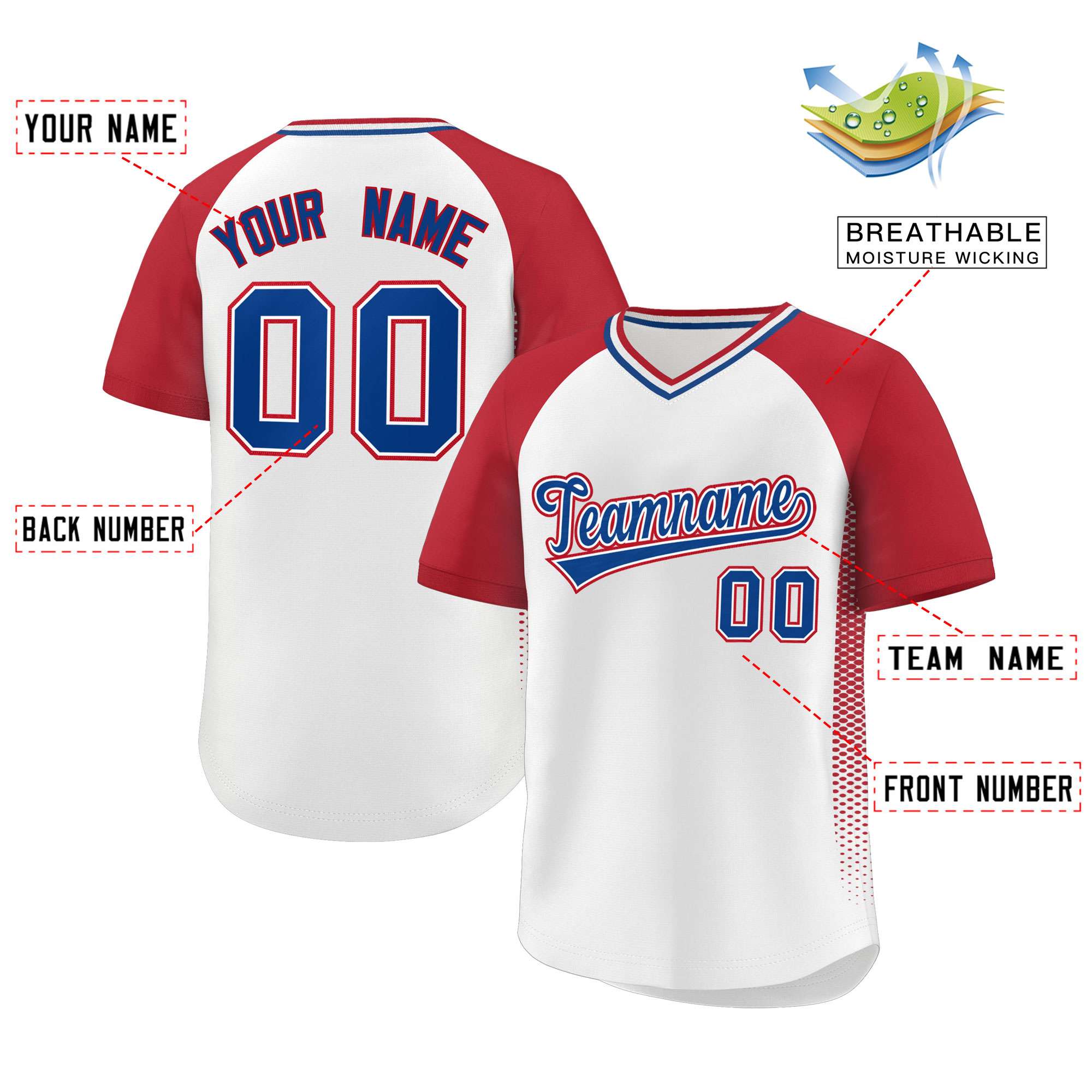 Custom White Red Raglan Sleeves Side Spot Authentic Pullover Baseball Jersey