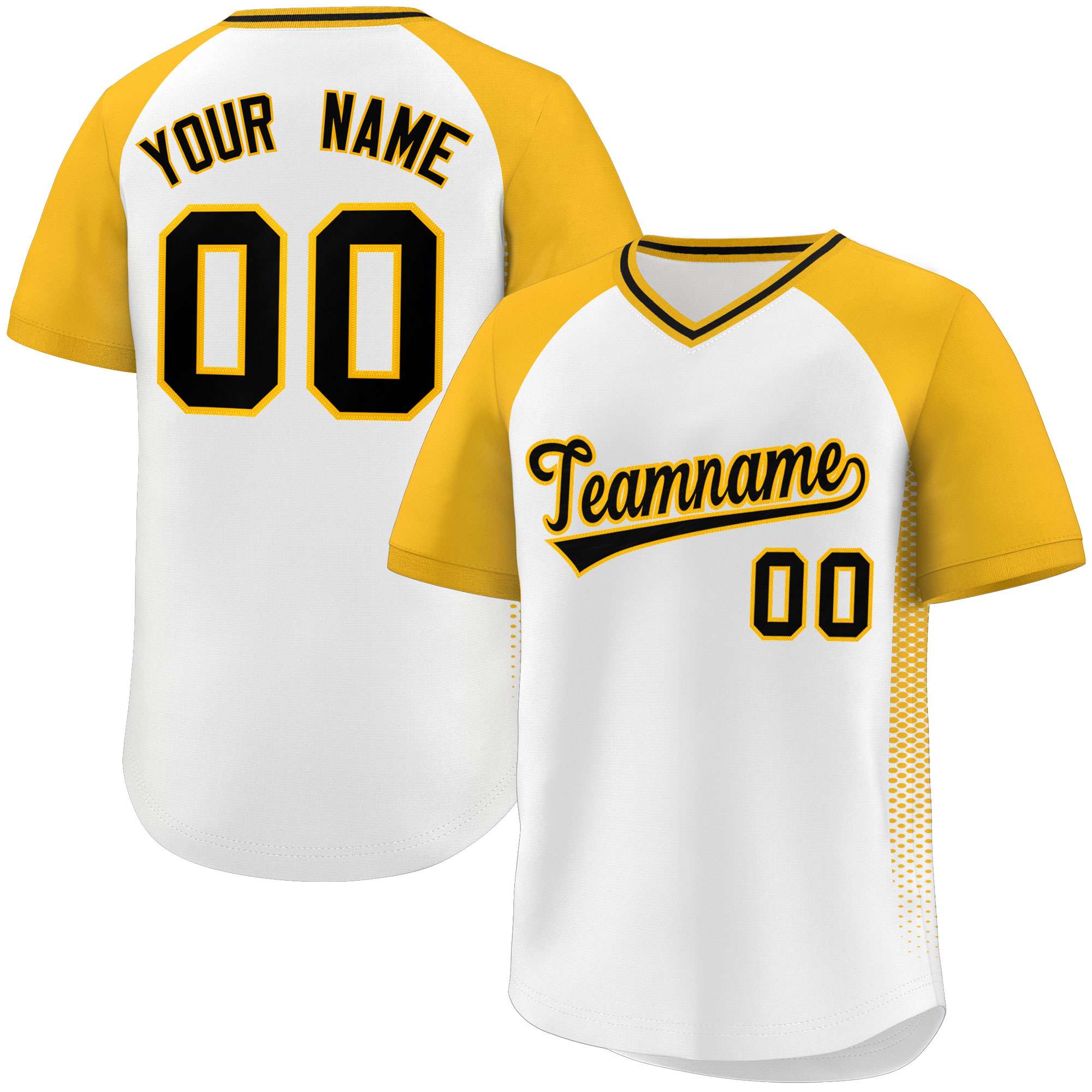 Custom White Gold Raglan Sleeves Side Spot Authentic Pullover Baseball Jersey