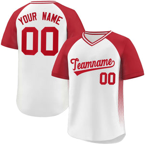 Custom White Red Raglan Sleeves Side Spot Authentic Pullover Baseball Jersey