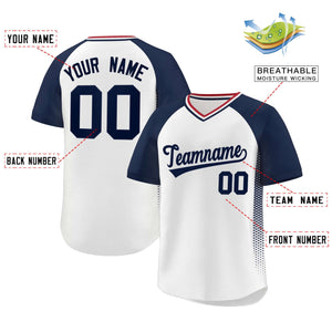 Custom White Navy Raglan Sleeves Side Spot Authentic Pullover Baseball Jersey