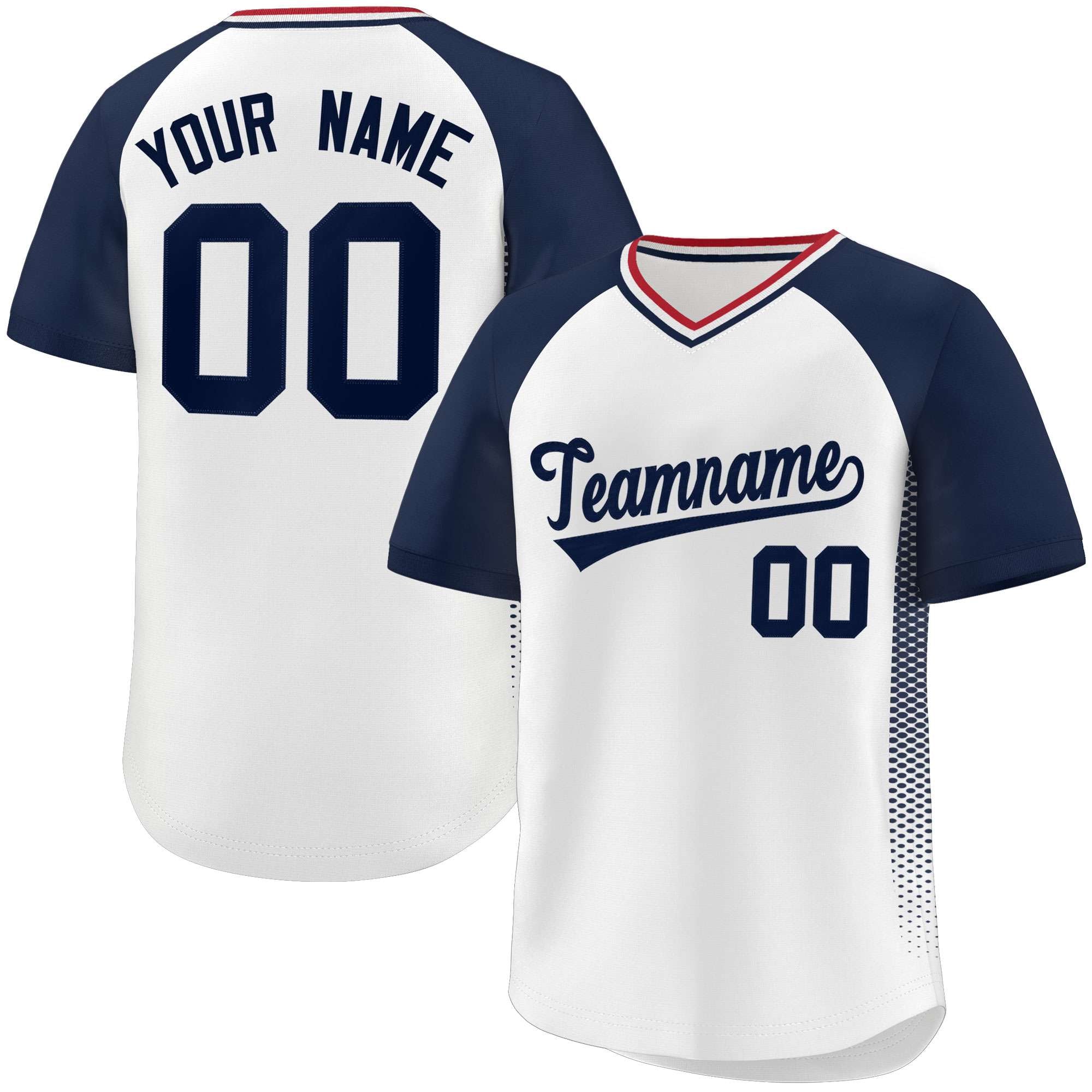 Custom White Navy Raglan Sleeves Side Spot Authentic Pullover Baseball Jersey