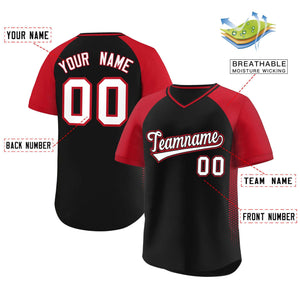 Custom Black Red Raglan Sleeves Side Spot Authentic Pullover Baseball Jersey