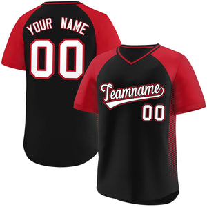 Custom Black Red Raglan Sleeves Side Spot Authentic Pullover Baseball Jersey