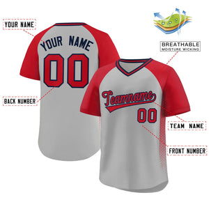 Custom Gray Red Raglan Sleeves Side Spot Authentic Pullover Baseball Jersey