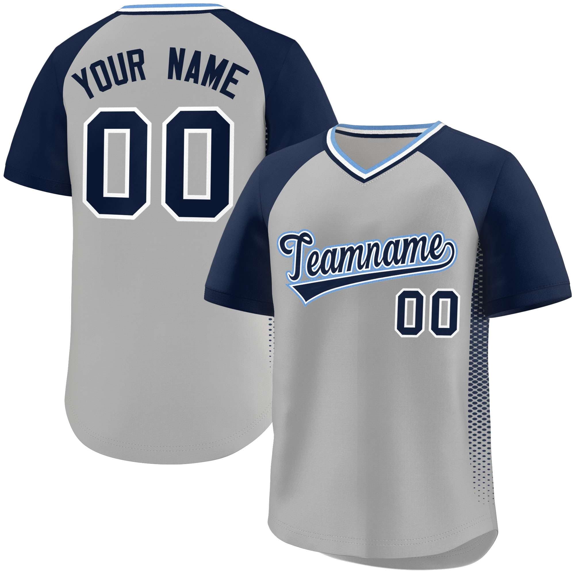 Custom Gray Navy Raglan Sleeves Side Spot Authentic Pullover Baseball Jersey