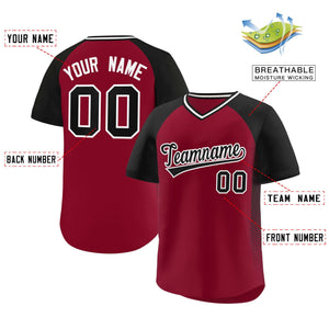 Custom Crimson Black Raglan Sleeves Side Spot Authentic Pullover Baseball Jersey