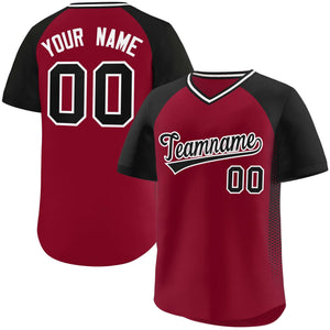 Custom Crimson Black Raglan Sleeves Side Spot Authentic Pullover Baseball Jersey