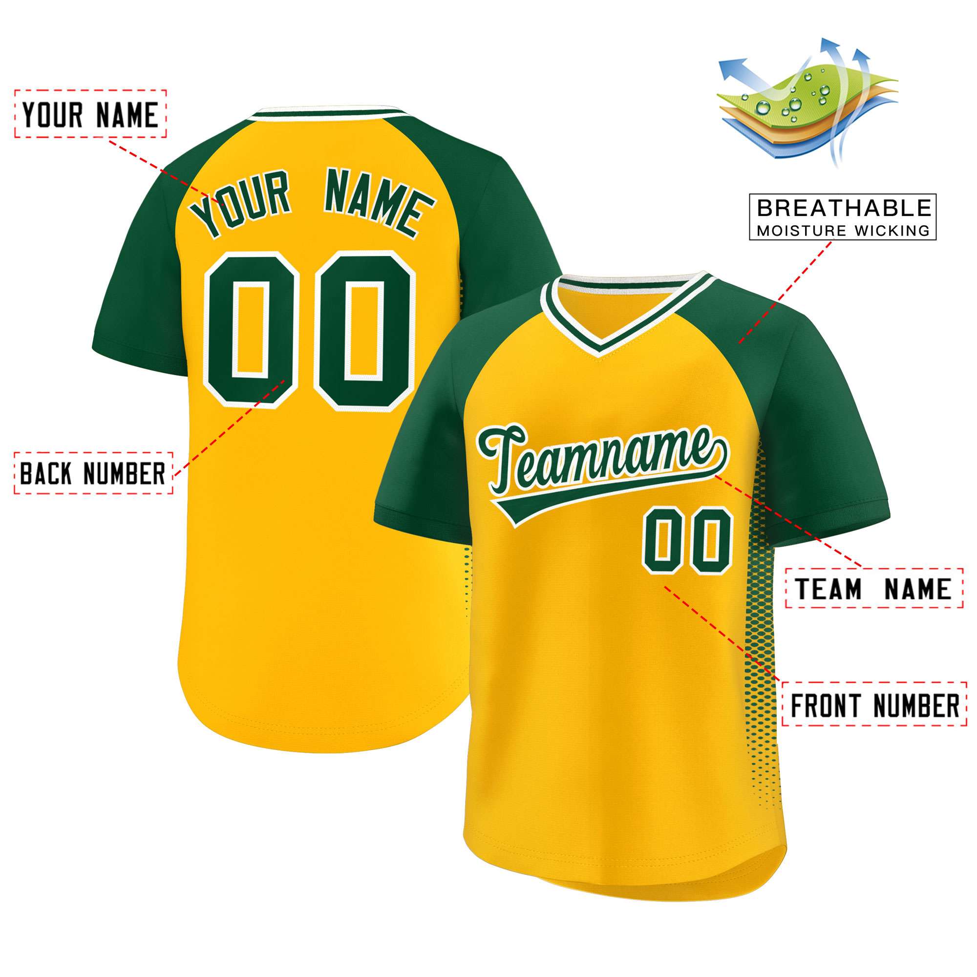 Custom Yellow Green Raglan Sleeves Side Spot Authentic Pullover Baseball Jersey