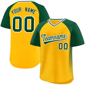 Custom Yellow Green Side Spot Raglan Sleeves Authentic Pullover Baseball Jersey