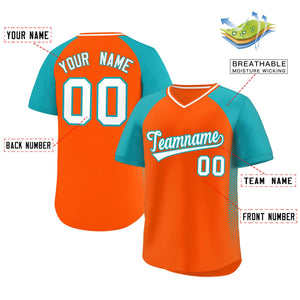 Custom Orange Aqua Raglan Sleeves Side Spot Authentic Pullover Baseball Jersey