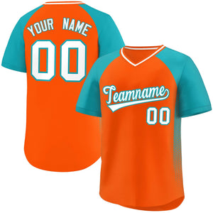 Custom Orange Aqua Raglan Sleeves Side Spot Authentic Pullover Baseball Jersey