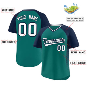 Custom Aqua Navy Raglan Sleeves Side Spot Authentic Pullover Baseball Jersey