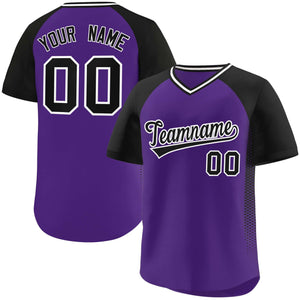 Custom Purple Black Raglan Sleeves Side Spot Authentic Pullover Baseball Jersey