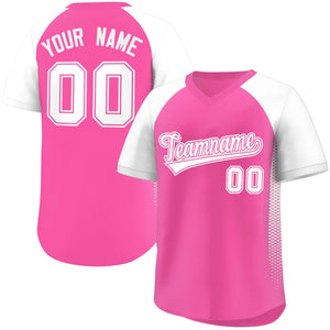 Custom Pink White Raglan Sleeves Side Spot Authentic Pullover Baseball Jersey