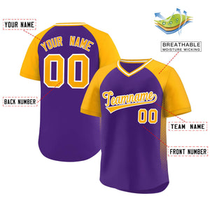 Custom Purple Gold Raglan Sleeves Side Spot Authentic Pullover Baseball Jersey