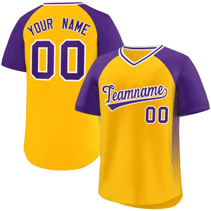 Custom Yellow Purple Raglan Sleeves Side Spot Authentic Pullover Baseball Jersey