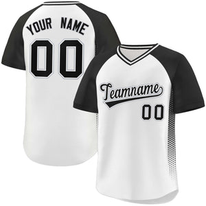 Custom White Black Raglan Sleeves Side Spot Authentic Pullover Baseball Jersey